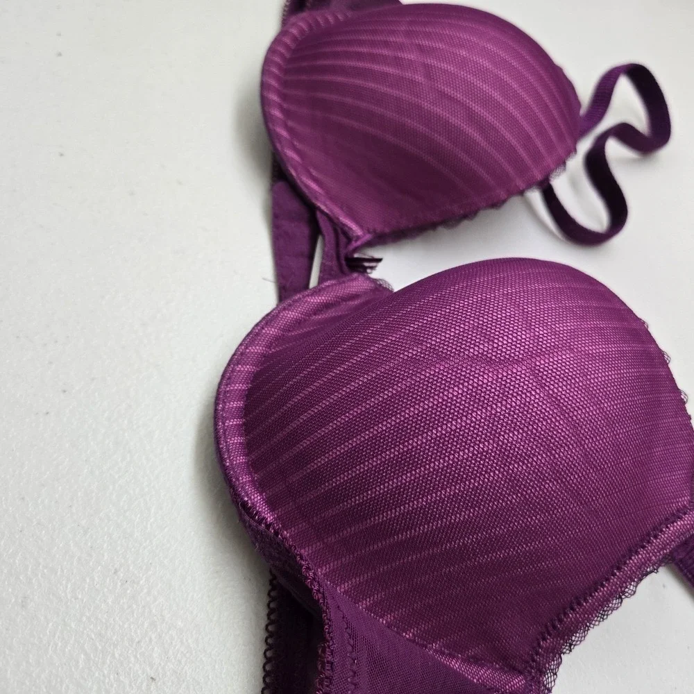 Btempt'd Women Bra 34B Purple Striped T Shirt Underwired Lace Mesh‎